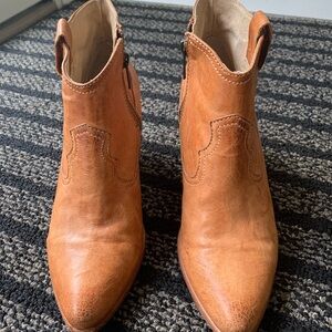Frye Cognac Leather Western Ankle Booties